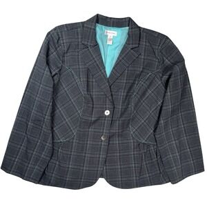 Monroe & Main Women's Gray Plaid Blazer Sz 16W Lined Button Front Single Vent